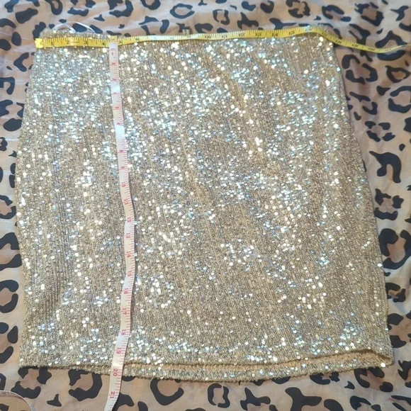 Silver sequin mini pencil skirt 2x - Picture 3 of 5